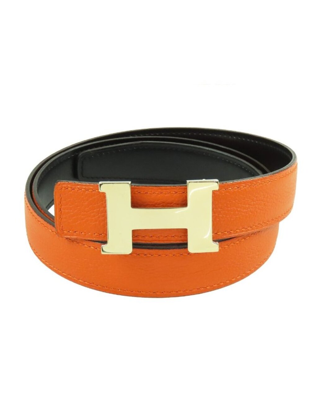 Hermes Constance Mini H Belt Black Orange Gold Box Calf Togo Reversible 85